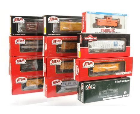 Atlas/ Kato and other commercial manufacturers H0 Scale fright and other cars consisting of Atlas Box Cars Fruit Growers Expr