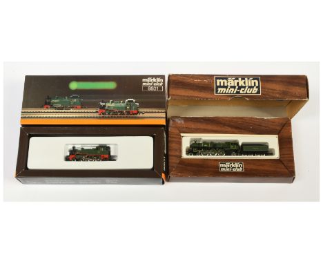 Marklin mini-club Z Gauge pair of Steam outline Locomotives consisting of Ref 8892 4-6-2 Loco &amp; Tender K.Bay Lined Green 