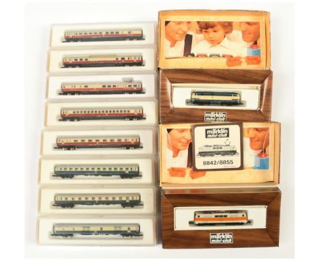 Marklin mini-club Z Gauge DB Diesel, Electric overhead Locomotives and coaches consisting of Ref 8855 Class 111 No. 111 136-8