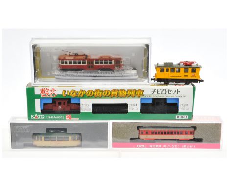 Kato/ Bachmann Spectrum and other manufacturers N Gauge mixed group of tram cars and diesel locomotive set consisting of 14-0