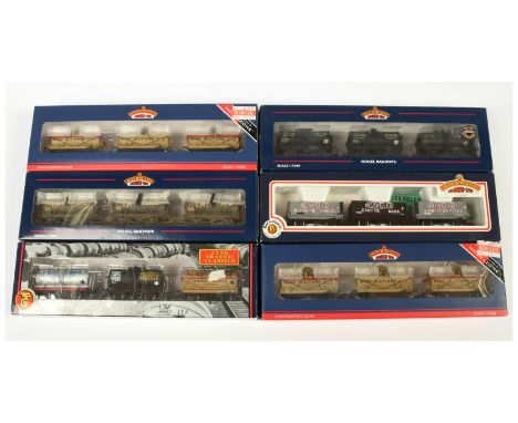 Bachmann 00 Gauge group of 3-pack wagons consisting of 33-526 National Tankers, 37-670 Tarmac Tankers, 37-666A Esso Tankers, 