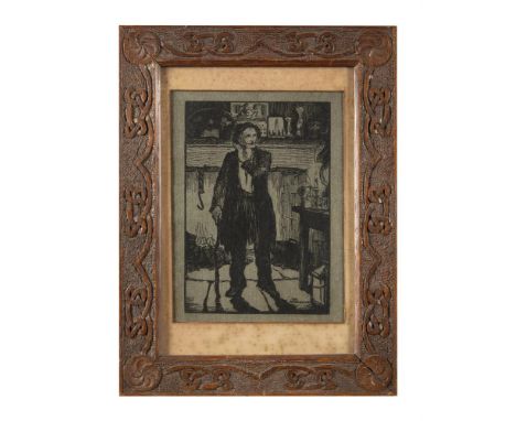 AFTER JACK B. YEATS 'The Shanachie'Woodblock, 20 x 15cm, within a carved oak frame;together with another framed print after Y