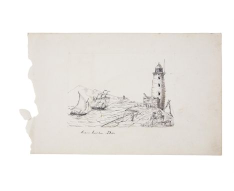IRISH SCHOOL (19TH CENTURY)South Wall Lighthouse, DublinPen and ink, 20 x 31cm;Together with a sheet containing three sketche