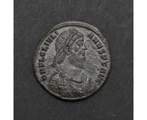 A Billon double maiorina. Diademed draped and cuirassed bust r. Reverse a bull standing r. with two stars above, Securitas Re