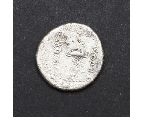 A silver denarius of Legionary type, obverse with a Praetorian galley. Reverse with LEG.XIIII, a Legionary eagle between two 