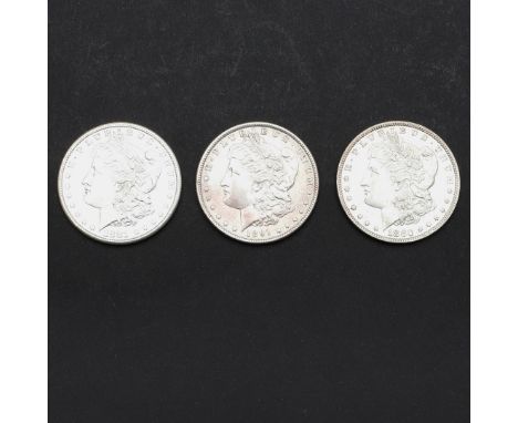 Three United States of America Morgan Dollars, 1880, 1881 (S), and 1891. 3 coins. *CR Light surface marks only.