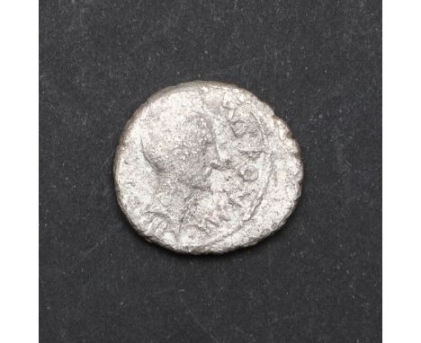 A silver denarius with bareheaded portraits to either side, with ticket ascribing it to 'Lepidus-Triumvirate with Mark Anthon