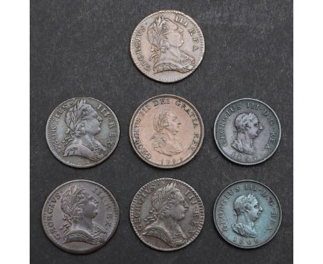 A collection of George III farthings, laureate and cuirassed bust r. reverse with seated figure of Britannia: 1771 reverse C,