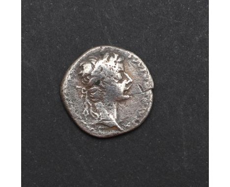A silver denarius, obverse with laureate bust r. Reverse female figure seated r. probably within Pontif Maxim. 3.24g. This co