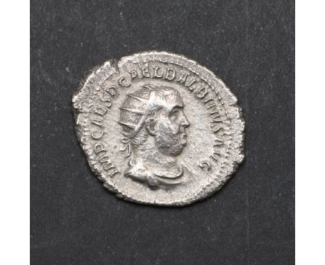 A silver antoninianus, obverse with radiate bust r. Reverse with clasped hands. 4.15g. *CR A very nice example from this shor