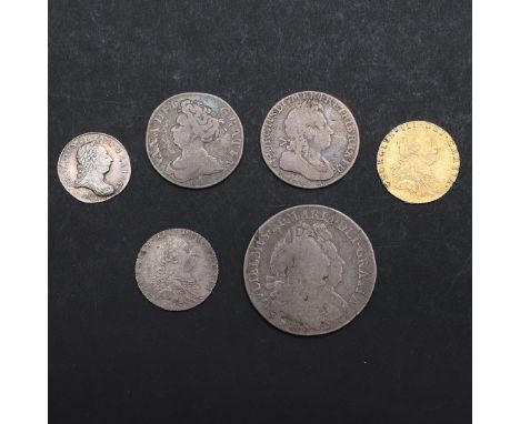 William and Mary halfcrown, conjoined busts r. reverse cruciform shields with WM in the angles, date obscured, rim Tertio. Qu