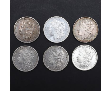 United States of America Morgan Dollars, 1888 (O), 1889 (O), 1890 (O), 1898, 1900 (O) and 1904 (O). 6 coins. *CR Light surfac