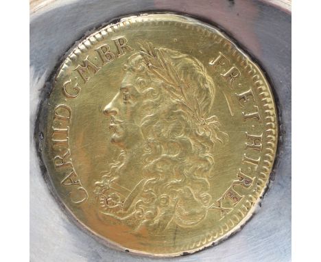 A Charles II Gold Broad by Thomas Simon, the obverse with laureate and draped bust right, within CAR.II.D.G.M.BR FR.ET.HI.REX