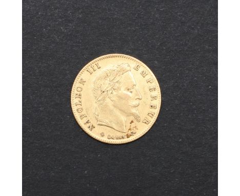A Gold 5 Franc piece, laureate bust r. reverse with value within wreath, dated 1868. c. 1.62g. *CR some light rubbing to both