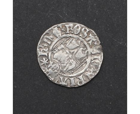 A Henry VIII sovereign type penny, with seated portrait on a throne, reverse with coat of arms between C D, mint mark radiant