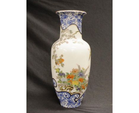 Hand painted Chinese ceramic table vase painted bird and blossom decoration, character marks to base, (height 30cm approx).