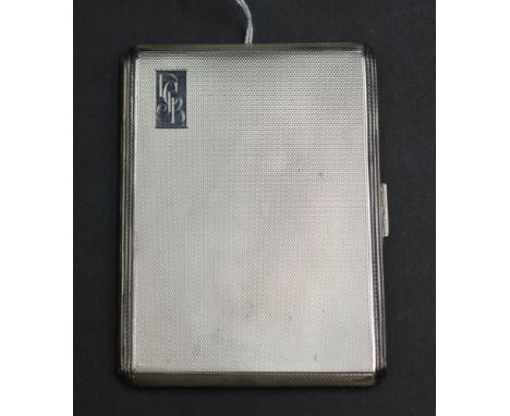 George V sterling silver cigarette case Birmingham 1913, makers Mappin &amp; Webb, machined decoration, monogrammed, (height 