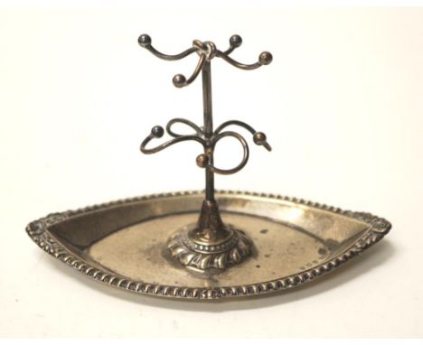 Edward VII sterling silver ring stand Birmingham 1907, makers Tozer, Kernsley &amp; Fisher, oval shaped under tray, embossed 