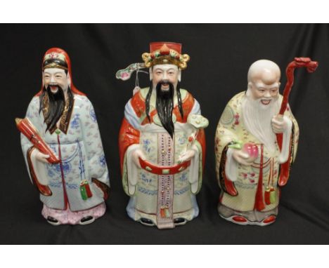 Group three Chinese ceramic Immortal figures 3 large Immortal figures, each with painted decoration, (height 48cm approx, tal