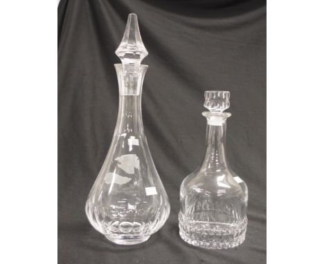 Two good cut crystal spirit decanters including Orrefors and Stuart crystal, both marked to base, height 36cm approx (tallest