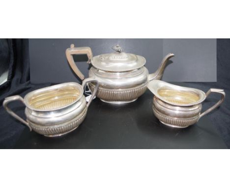 Victorian three piece sterling silver tea set each piece hallmarked for Sheffield 1891, makers Harrison Brothers &amp; Howson