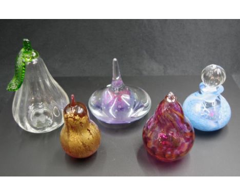 Group of various art glass paperweights including Isle of Wight, together with a Caithness art glass perfume bottle