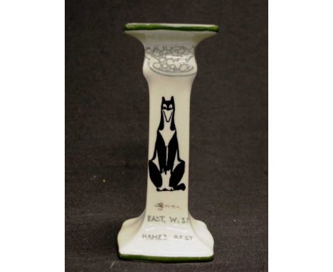 Royal Doulton "Souter's Kateroo" candlestick East West Hame's best, circa 1906-1939, printed Souter mark, height 16.5cm appro