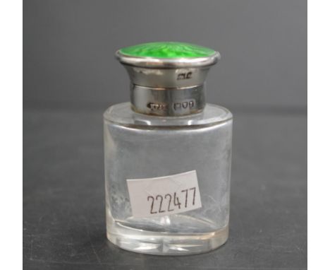Sterling silver &amp; enamel top perfume bottle hallmarked London  1913, maker: Henry Perkins &amp; Sons