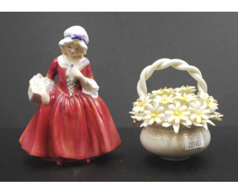 Early Royal Doulton 'Lavinia' figure (height 14cm approx); together with a decorative Italian Capodimonte ceramic bouquet bas