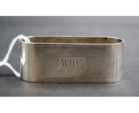 Australian sterling silver napkin ring marked Sterling silver, maker: Prouds, with engraved initials WHC, approximate total w