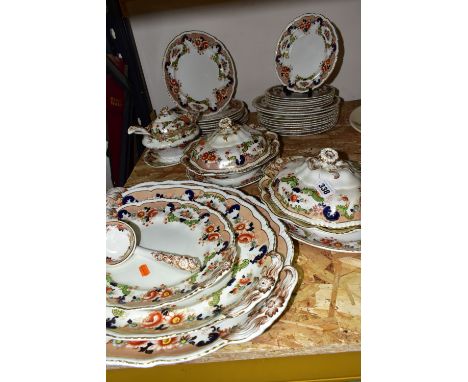 A ROYAL MADDOCK &amp; SONS LTD 'BOMBAY' PATTERN DINNERWARES, comprising two large meat plates, an oval plate, ladle, two cove