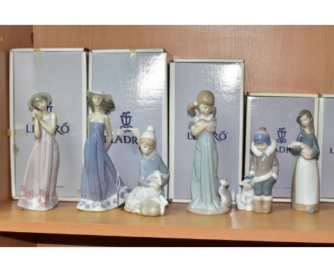 SIX LLADRO FIGURINES,  five of which are boxed,  comprising Cindy 5646, sculptor Juan Huerta,  issued 1990-98, Susan 5644, sc