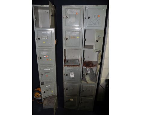 THREE SETS OF STEEL LOCKERS made by OOSTWOUD comprising of two sets of six steel lockers with two doors detached and another 