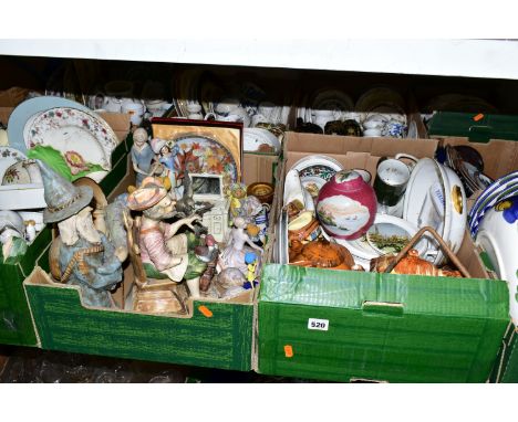 NINE BOXES OF CERAMICS AND ORNAMENTS, to include a quantity of plates, saucers, cups, an Oriental ginger jar, Price Kensingto