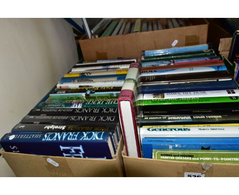 Three Boxes of BOOKS containing approximately sixty titles on the subject of HORSE RACING, authors include Dick Francis, Juli