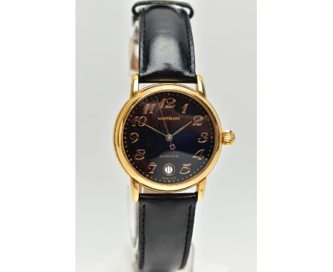 A GENTS 'MONTBLANC' WRISTWATCH, Automatic, round black dial signed 'Montblanc, Automatic', Arabic numerals, date window in pl