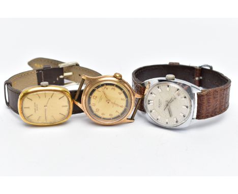 THREE GENTS WRISTWATCHES, to include a manual wind 'Sekonda, 17 jewels', round white dial, silver baton markers and hands, po