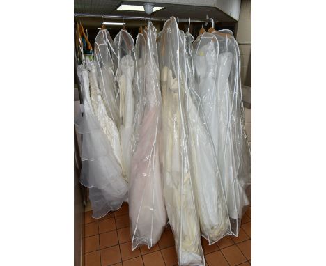 FIFTEEN WEDDING DRESSES, retail stock clearance (some may have marks or very light damage) varying in sizes and styles (15)