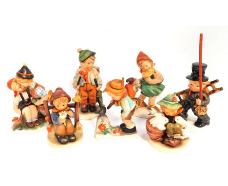 A group of Hummel and Kortzendorf figures, including Chimney Sweep, Off To School, etc. (7)