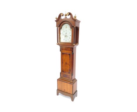 A Georgian oak and mahogany long cased clock, by Parker of Louth, the break arch dial with fruit painted spandrels, bearing R