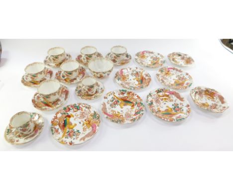 A Royal Crown Derby porcelain part tea and coffee service decorated in the Olde Avesbury pattern, comprising six tea cups, sa