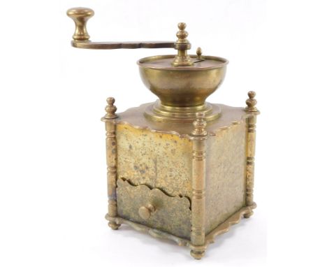 A brass coffee grinder mill, 22cm high.
