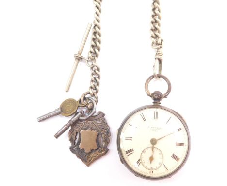 A Victorian gentleman's silver cased pocket watch by F Searing of London, open faced, key wind, circular enamel dial bearing 