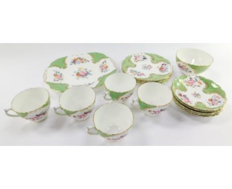 A Coalport porcelain part tea service decorated in the Rosemary pattern, comprising five cups, saucer and plate trios, sandwi