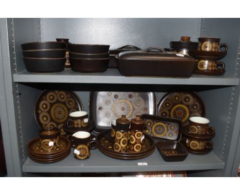 A mid century Denby Arabesque pattern part tea and dinner service