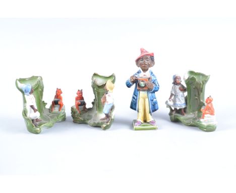 German Ceramic Fairings of Photographic Interest,  spill vases, red devil with camera - with milkmaid (2), guitar player (1),