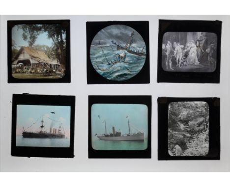 3¼sq in Square Magic Lantern Slides,  including topographical - colour medium format, 1960s, rest circa 1900, including exten