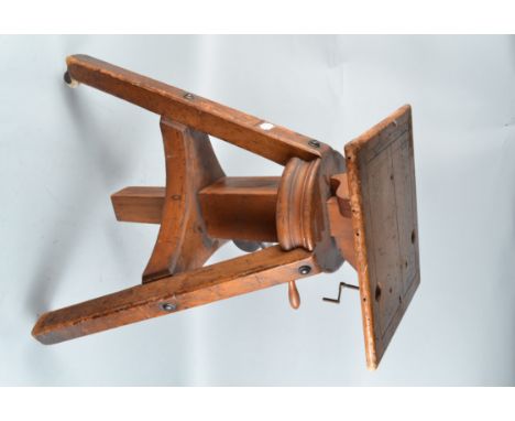 A Meagher Studio Tripod Stand, late 19th century, very strongly constructed, softwood, large 17 x 14in approx. platform, heig