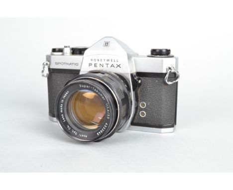 A Honeywell Pentax Spotmatic Camera, chrome, serial no 3758137, shutter working, meter untested, body G, slight pitting to to