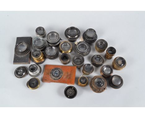A Large Group of Vintage Camera Lenses, more than twenty examples, maker's and brands include Howard Grubb Aplanatic Doublet,